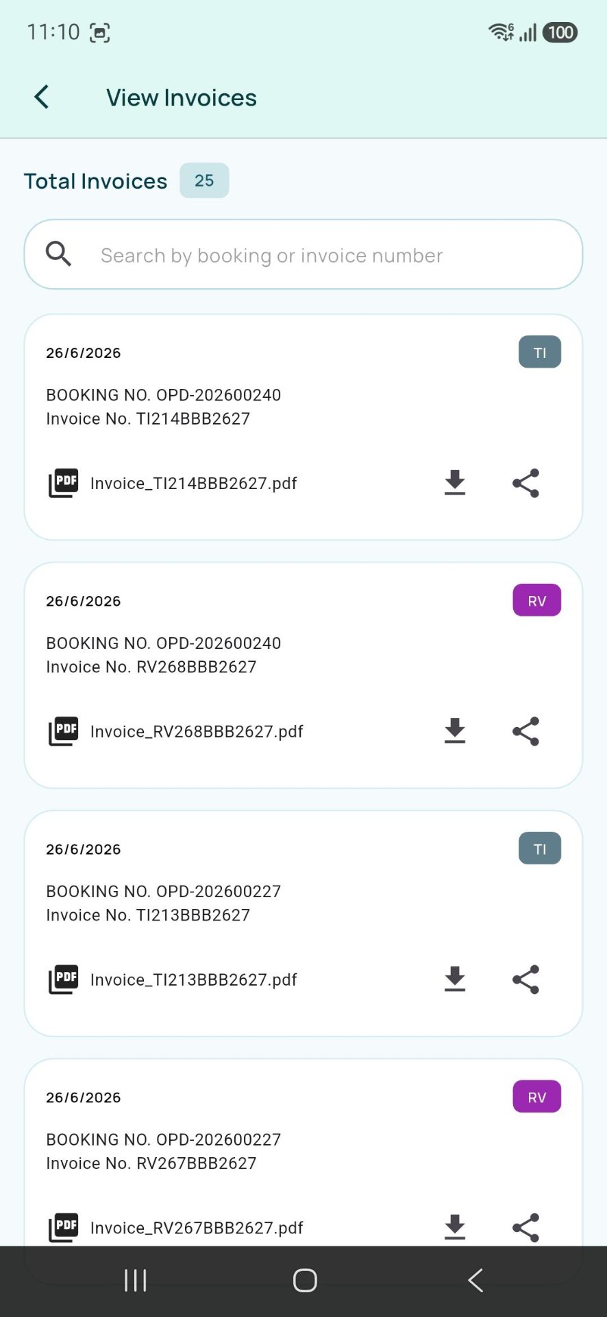 Aarya Hospitals app — view invoices